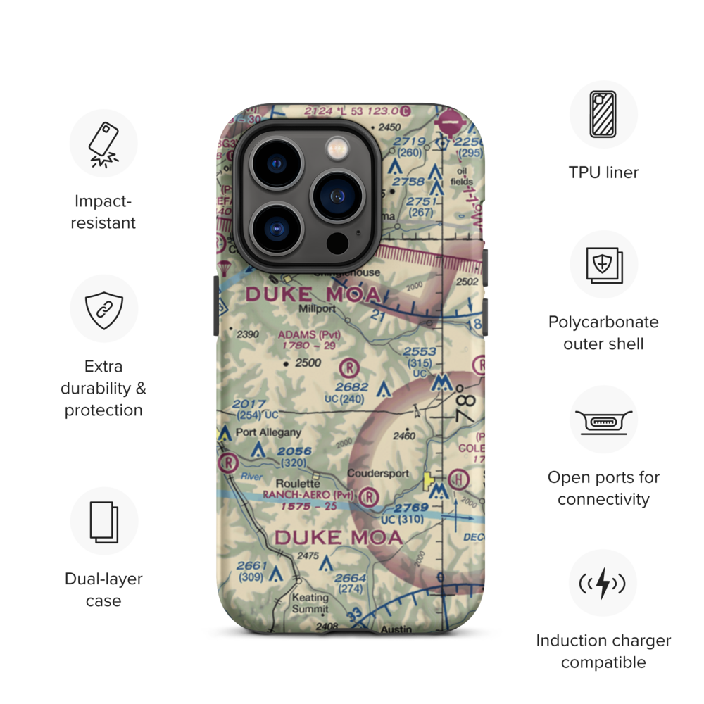 Adams Airport (90PA) VFR Sectional  Tough iPhone Case iPhone 14 Pro model shown