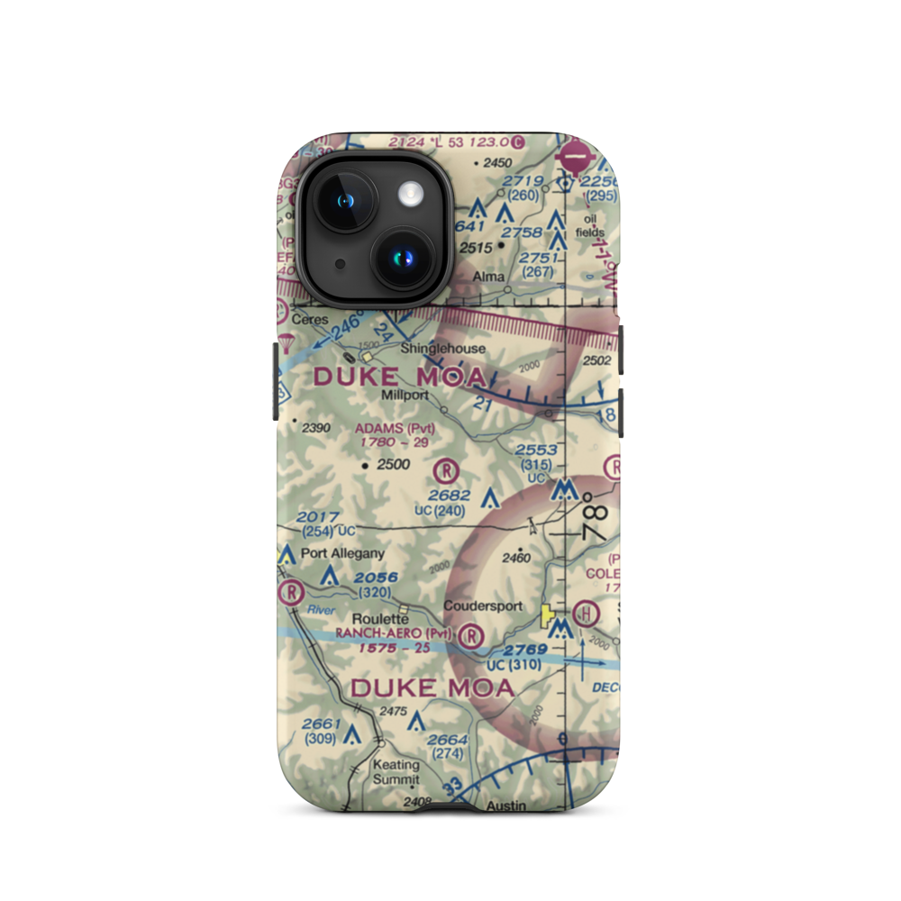 Adams Airport (90PA) VFR Sectional  Tough iPhone Case iPhone 15 model shown