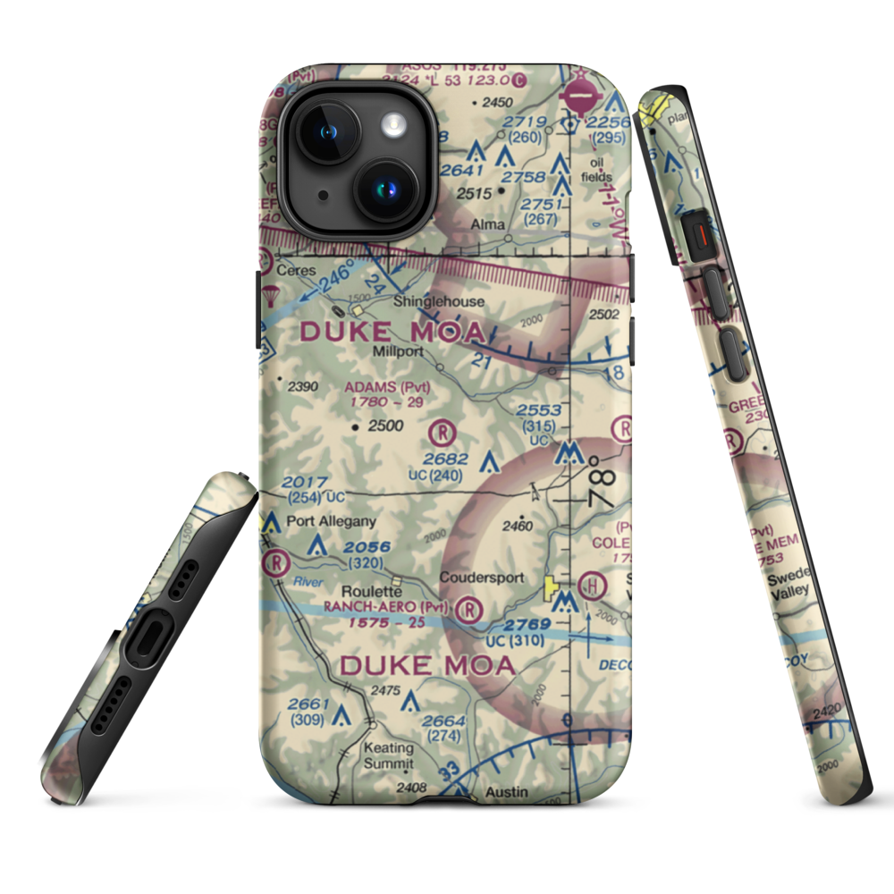 Adams Airport (90PA) VFR Sectional  Tough iPhone Case iPhone 15 Plus model shown
