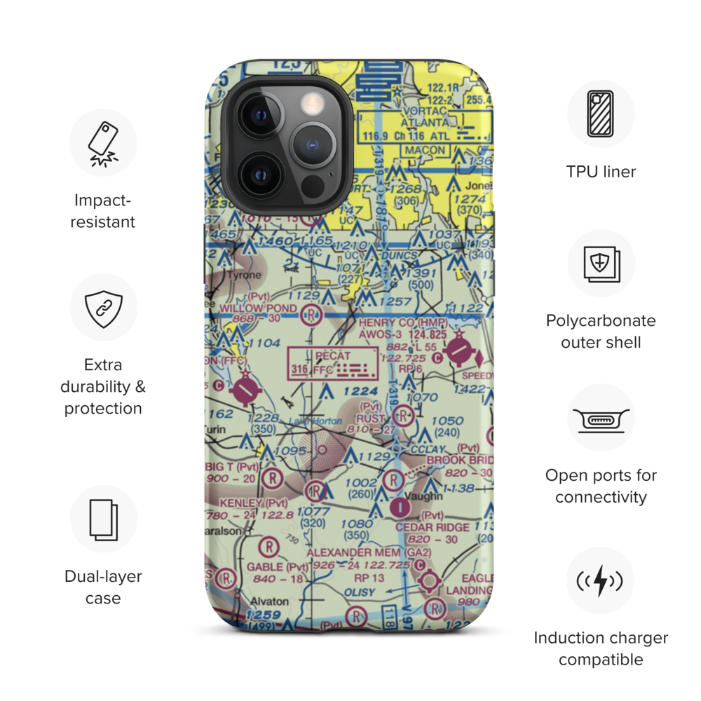 Adams Airport (GA91) VFR Sectional  Tough iPhone Case iPhone 12 Pro Max model shown