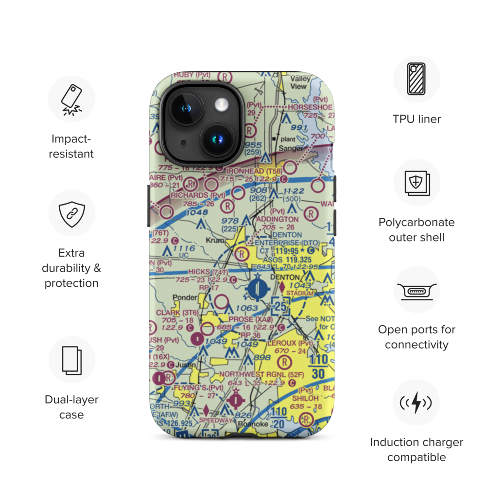 Addington Field (4TX8) VFR Sectional  Tough iPhone Case iPhone 15 model shown