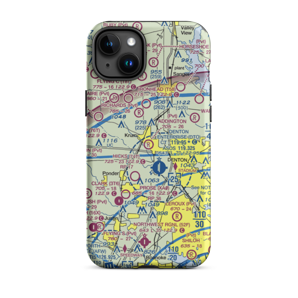 Addington Field (4TX8) VFR Sectional  Tough iPhone Case iPhone 15 Plus model shown