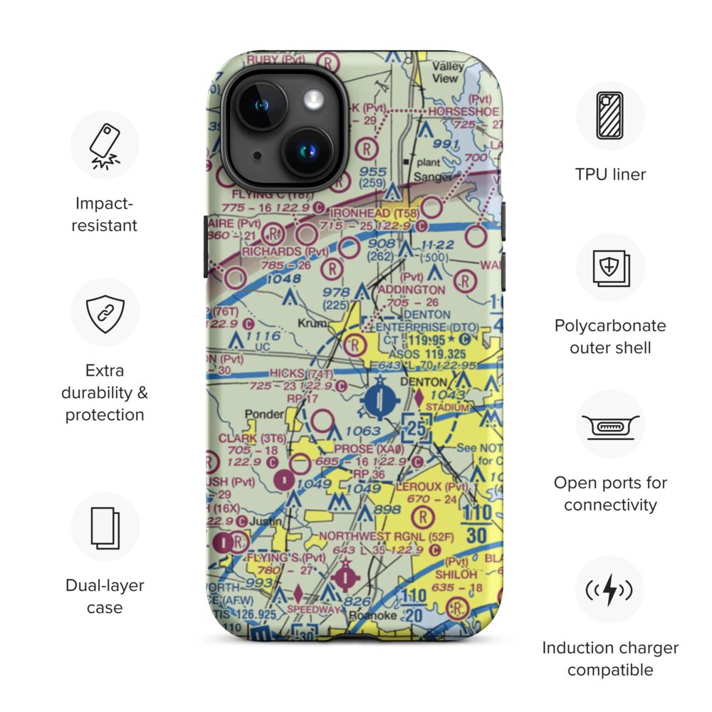 Addington Field (4TX8) VFR Sectional  Tough iPhone Case iPhone 15 Plus model shown