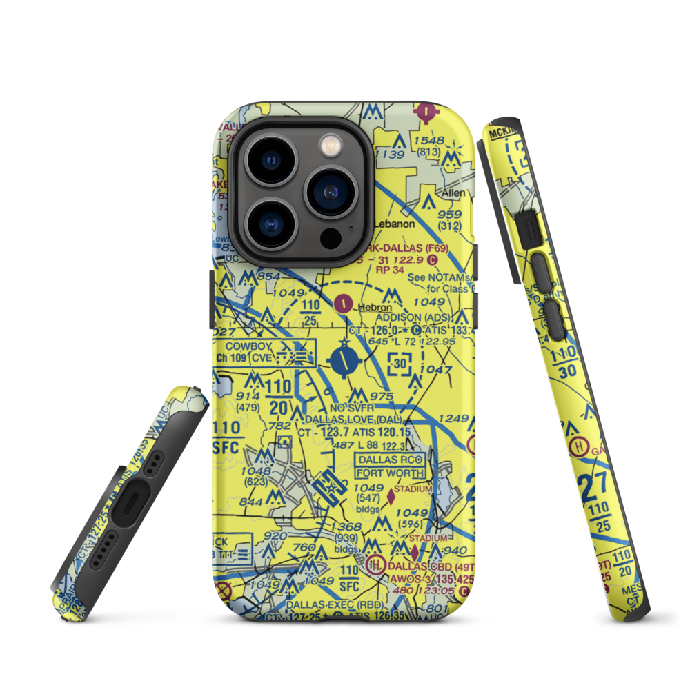 Addison Airport (ADS) VFR Sectional  Tough iPhone Case iPhone 14 Pro model shown