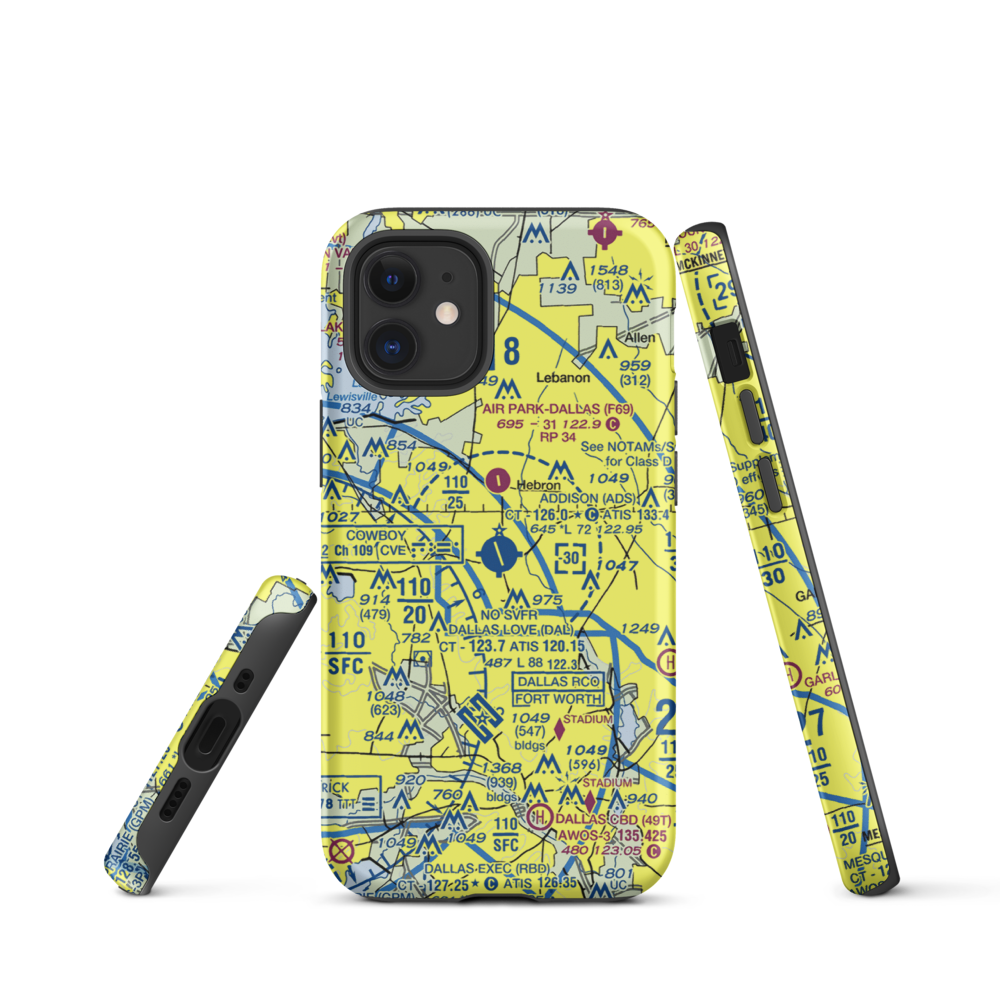 Addison Airport (ADS) VFR Sectional  Tough iPhone Case iPhone 12 mini model shown