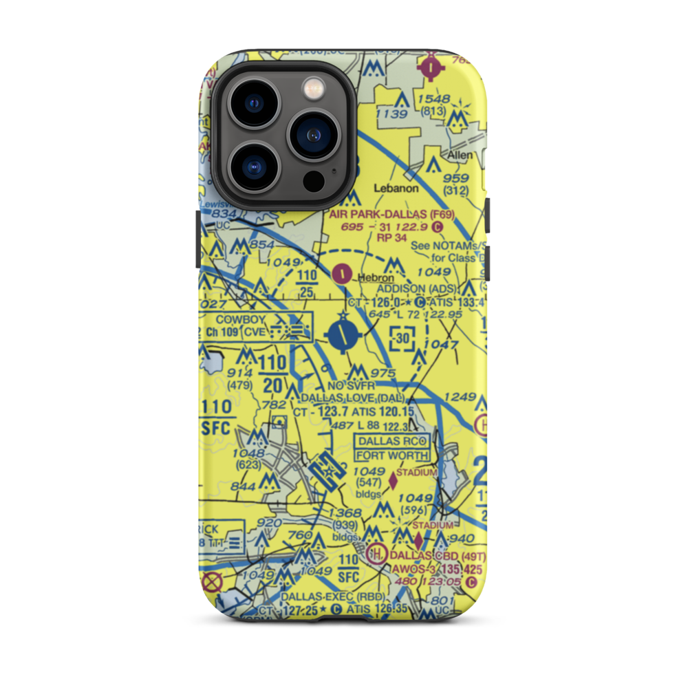 Addison Airport (ADS) VFR Sectional  Tough iPhone Case iPhone 13 Pro Max model shown