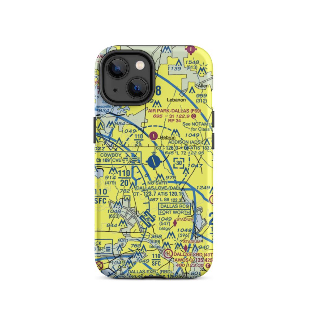 Addison Airport (ADS) VFR Sectional  Tough iPhone Case iPhone 14 model shown