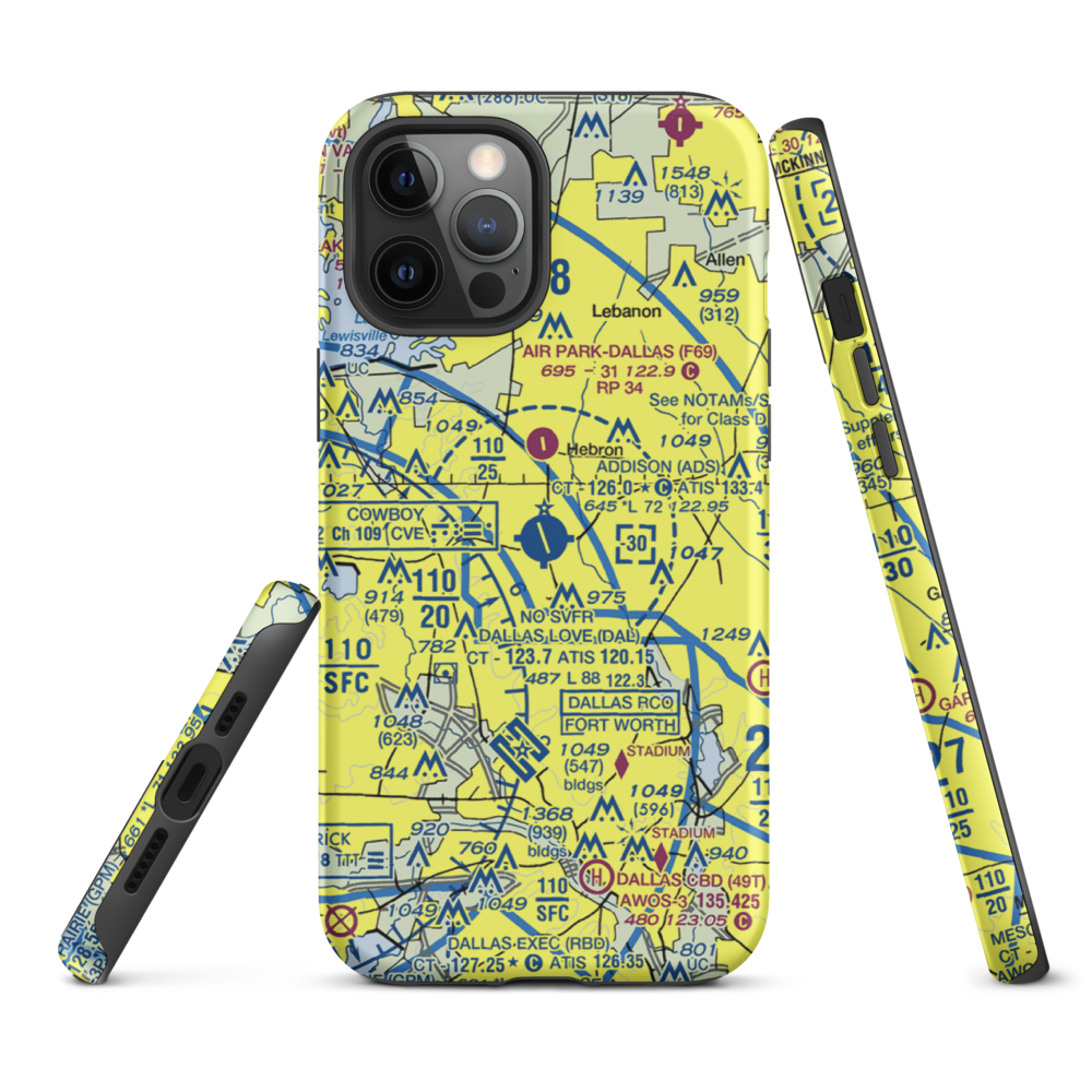 Addison Airport (ADS) VFR Sectional  Tough iPhone Case iPhone 12 Pro Max model shown