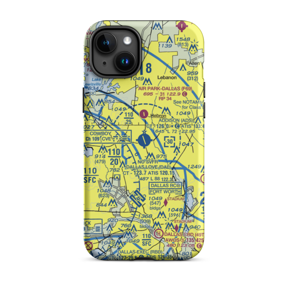 Addison Airport (ADS) VFR Sectional  Tough iPhone Case iPhone 15 Plus model shown
