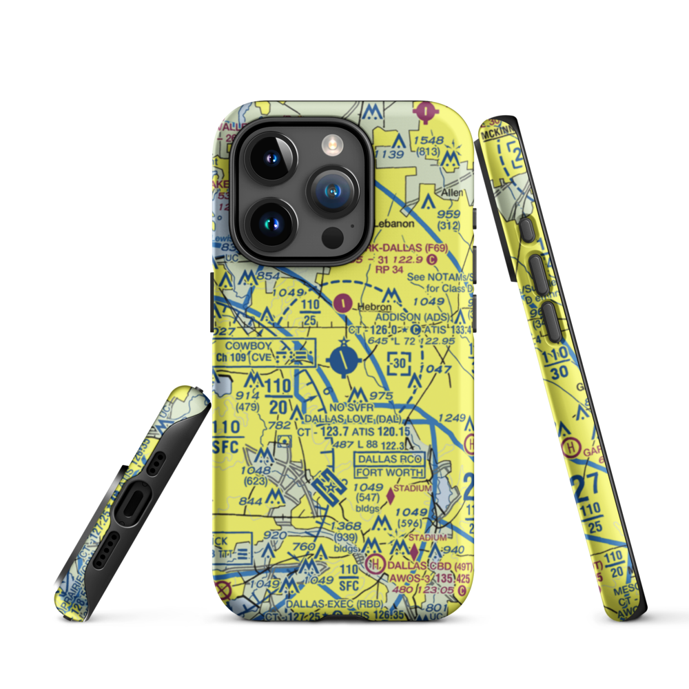 Addison Airport (ADS) VFR Sectional  Tough iPhone Case iPhone 15 Pro model shown