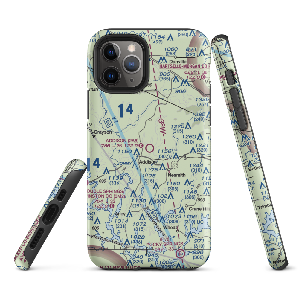 Addison Municipal Airport (2A8) VFR Sectional  Tough iPhone Case iPhone 11 Pro model shown