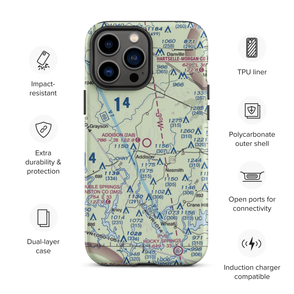 Addison Municipal Airport (2A8) VFR Sectional  Tough iPhone Case iPhone 13 Pro Max model shown