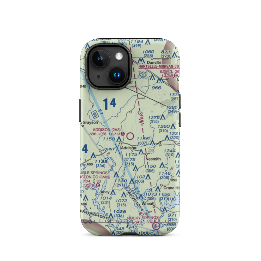 Addison Municipal Airport (2A8) VFR Sectional  Tough iPhone Case iPhone 15 model shown