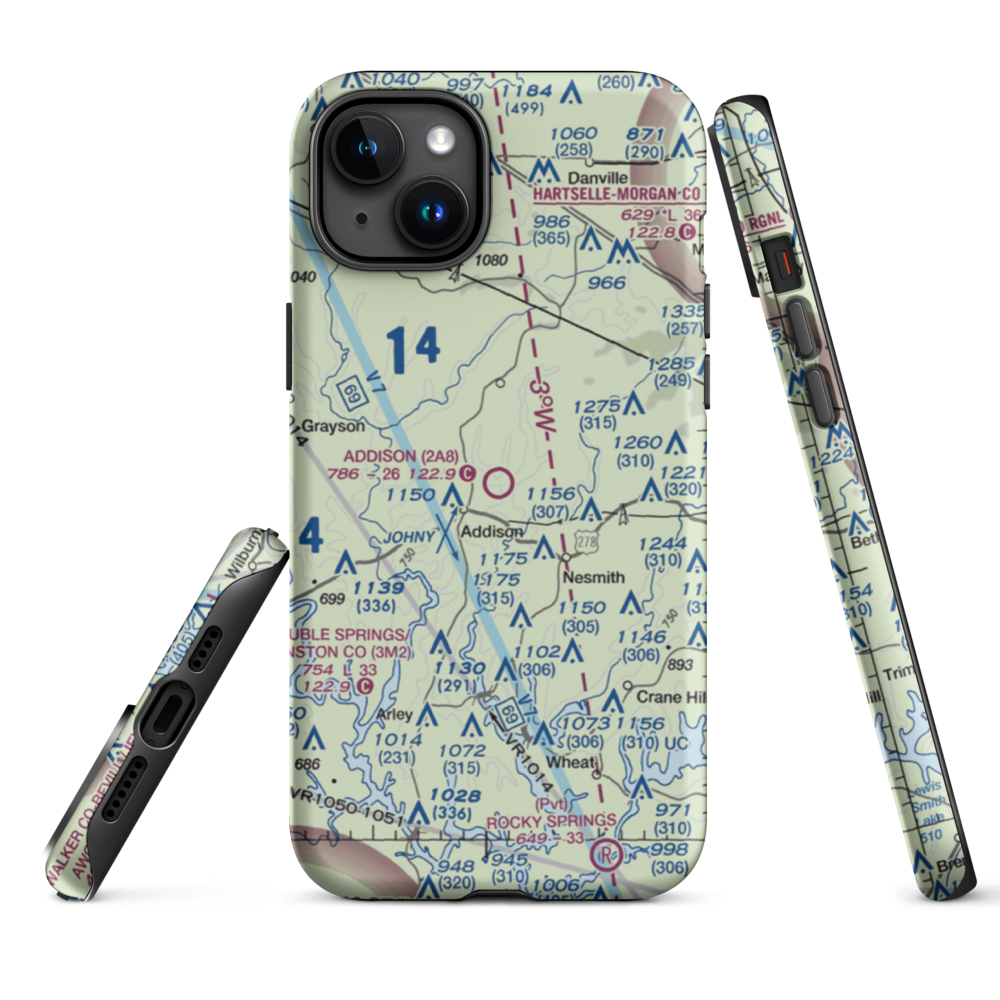 Addison Municipal Airport (2A8) VFR Sectional  Tough iPhone Case iPhone 15 Plus model shown