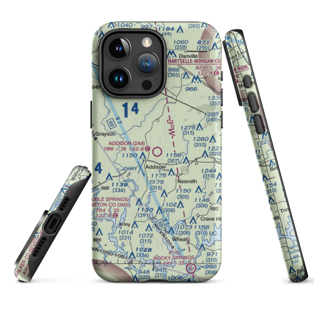 Addison Municipal Airport (2A8) VFR Sectional  Tough iPhone Case iPhone 15 Pro Max model shown