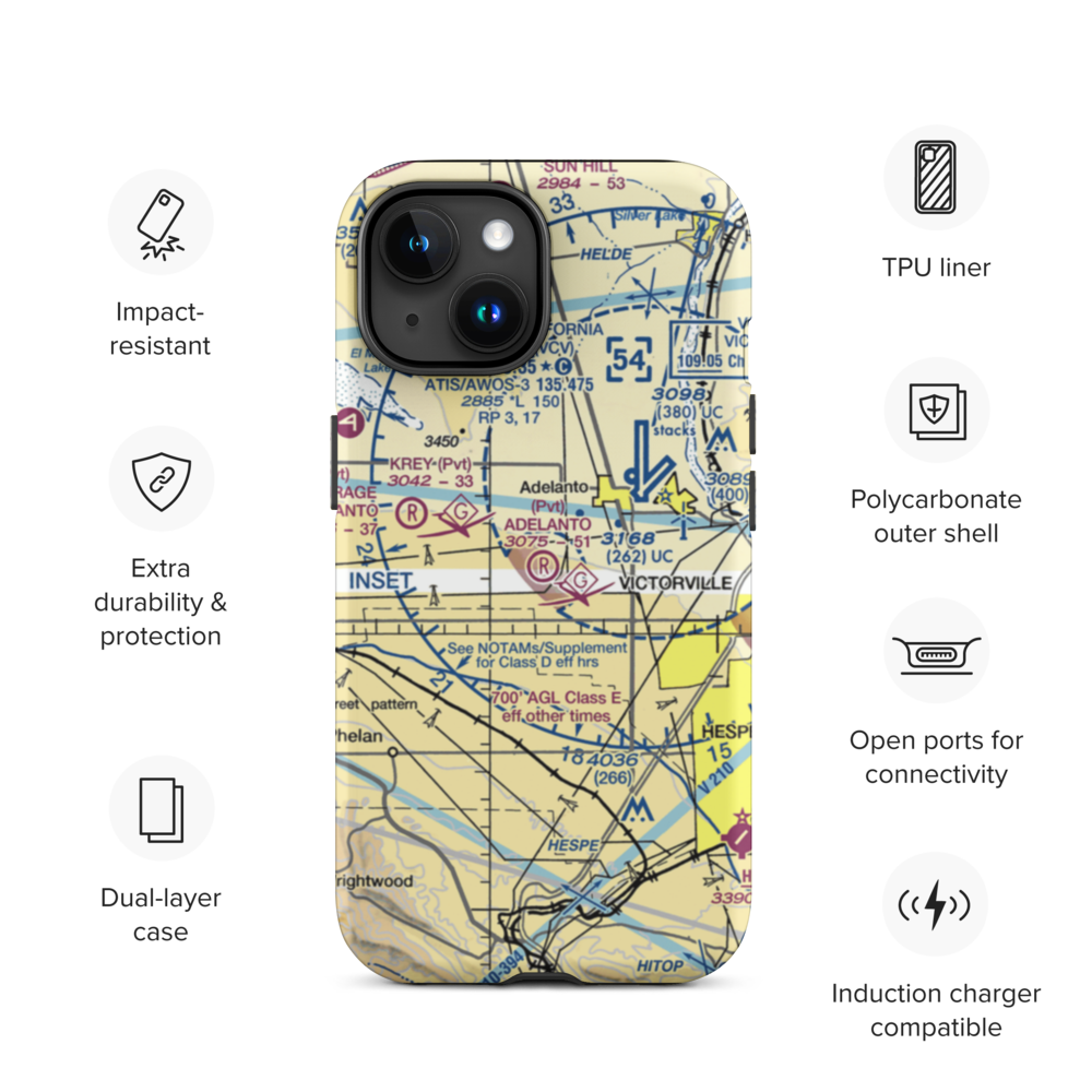 Adelanto Airport (52CL) VFR Sectional  Tough iPhone Case iPhone 15 model shown