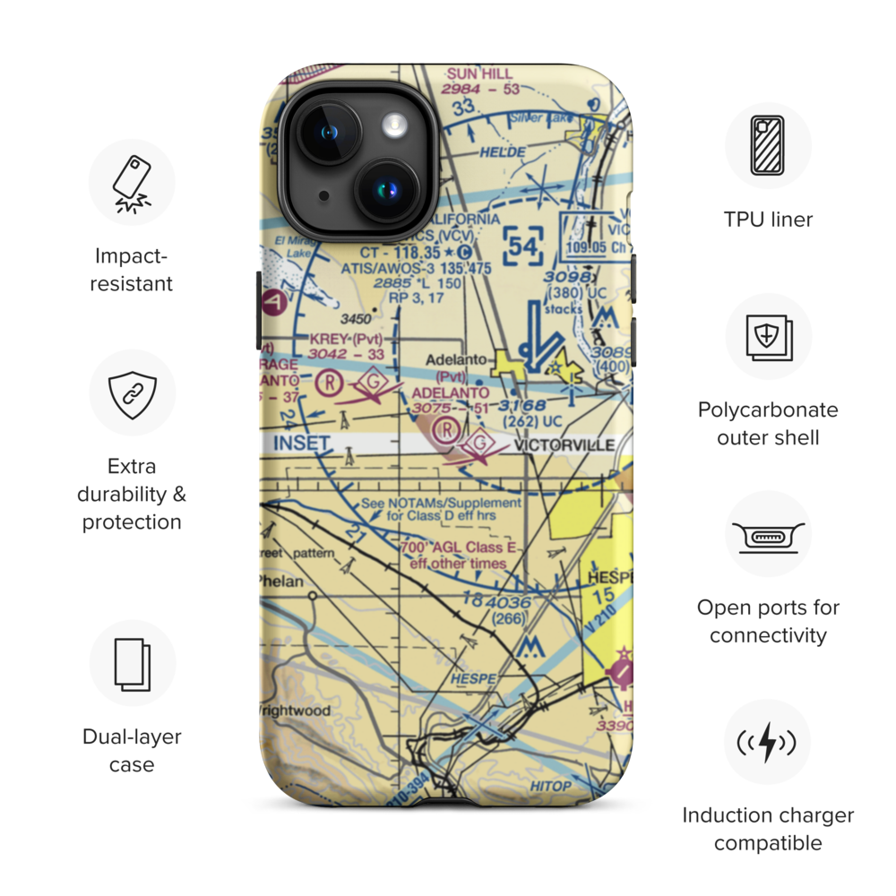 Adelanto Airport (52CL) VFR Sectional  Tough iPhone Case iPhone 15 Plus model shown