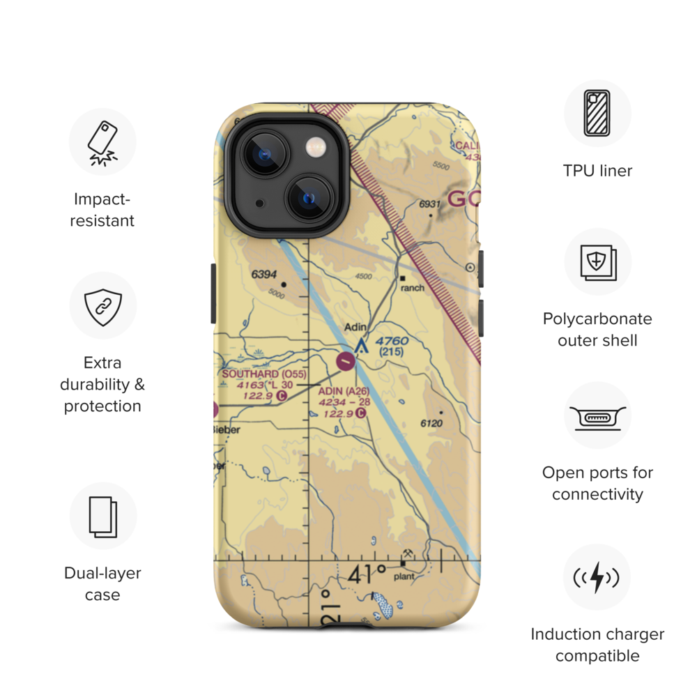 Adin Airport (A26) VFR Sectional  Tough iPhone Case iPhone 14 model shown