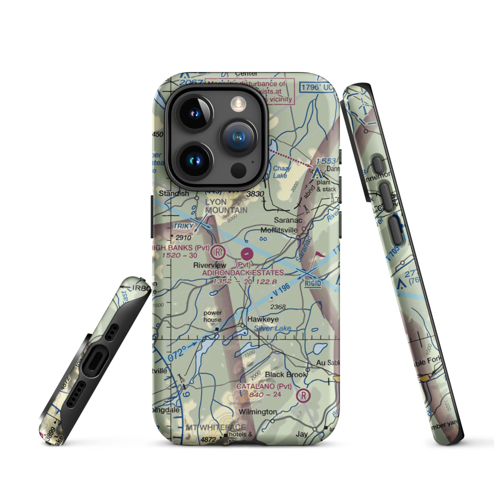 Adirondack Airpark Estates Airport (NY17) VFR Sectional  Tough iPhone Case iPhone 15 Pro model shown