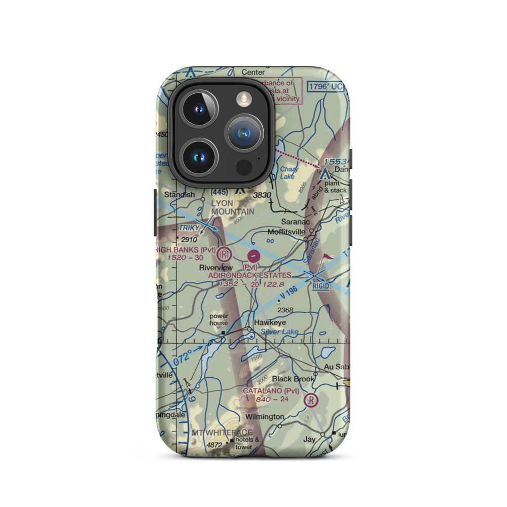 Adirondack Airpark Estates Airport (NY17) VFR Sectional  Tough iPhone Case iPhone 16 Pro model shown