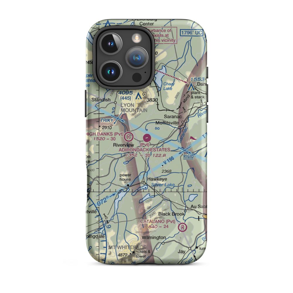 Adirondack Airpark Estates Airport (NY17) VFR Sectional  Tough iPhone Case iPhone 16 Pro Max model shown