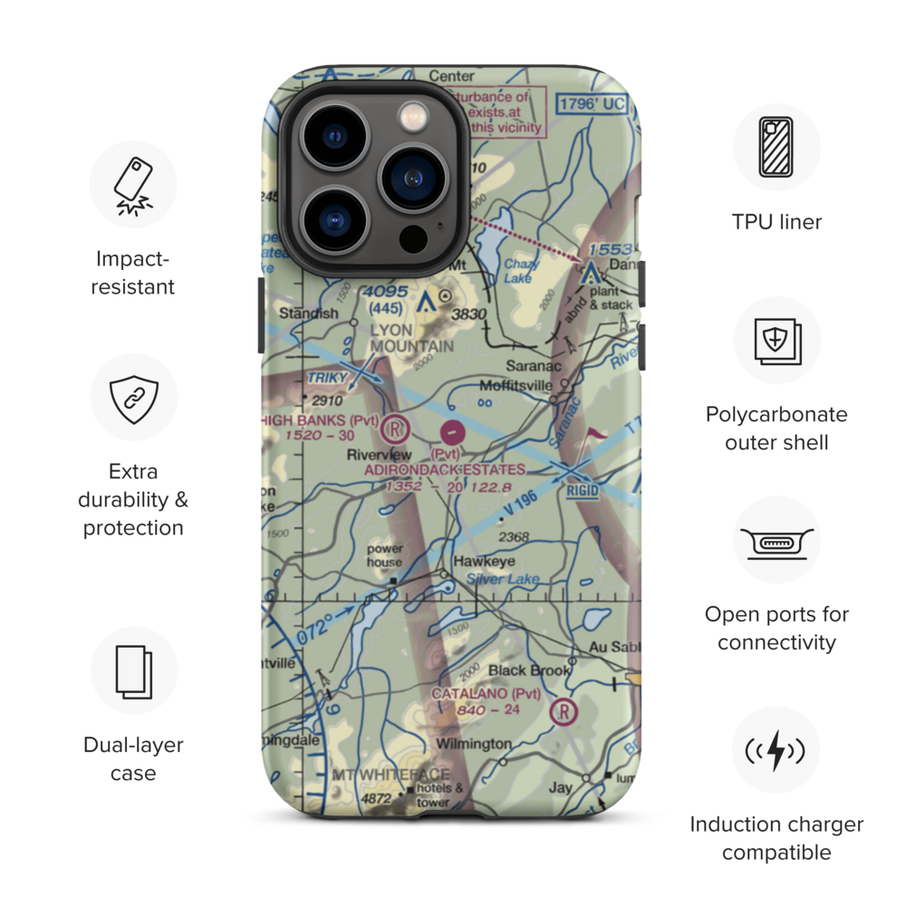 Adirondack Airpark Estates Airport (NY17) VFR Sectional  Tough iPhone Case iPhone 13 Pro Max model shown
