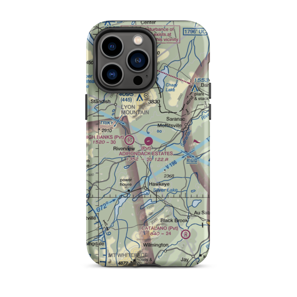 Adirondack Airpark Estates Airport (NY17) VFR Sectional  Tough iPhone Case iPhone 14 Pro Max model shown
