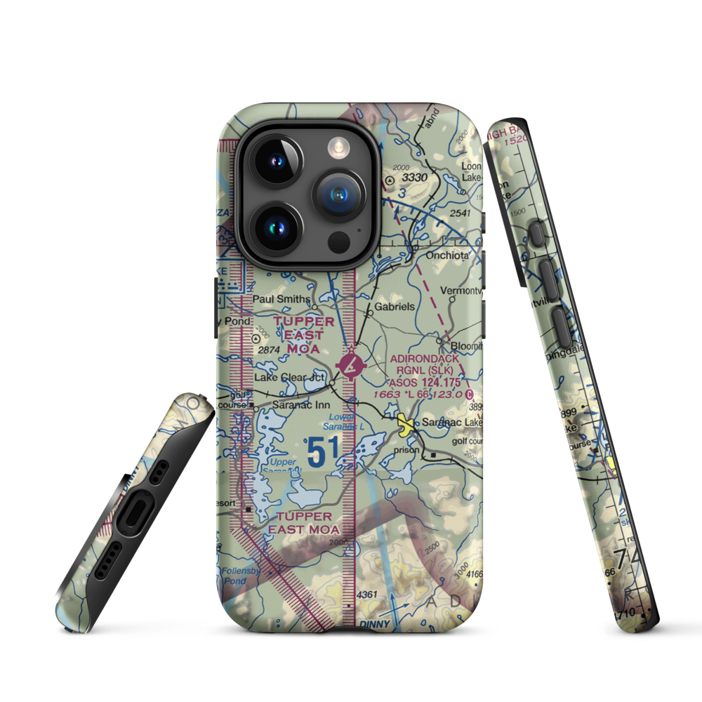 Adirondack Regional Airport (SLK) VFR Sectional  Tough iPhone Case iPhone 15 Pro model shown