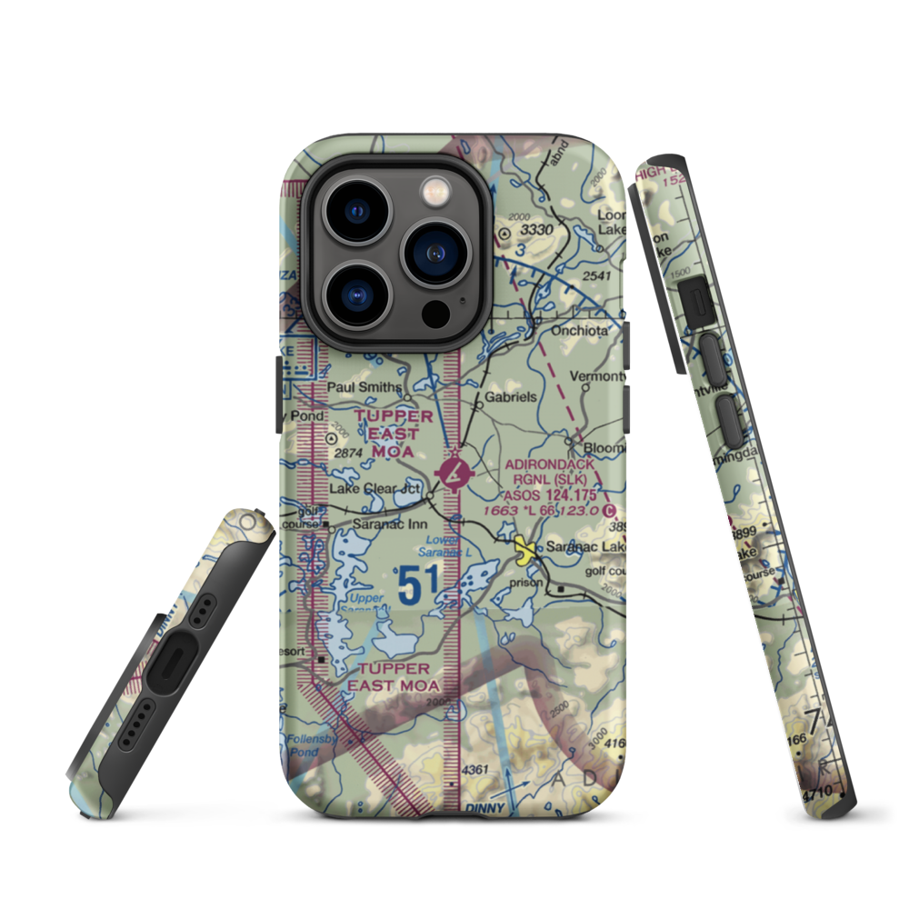 Adirondack Regional Airport (SLK) VFR Sectional  Tough iPhone Case iPhone 14 Pro model shown