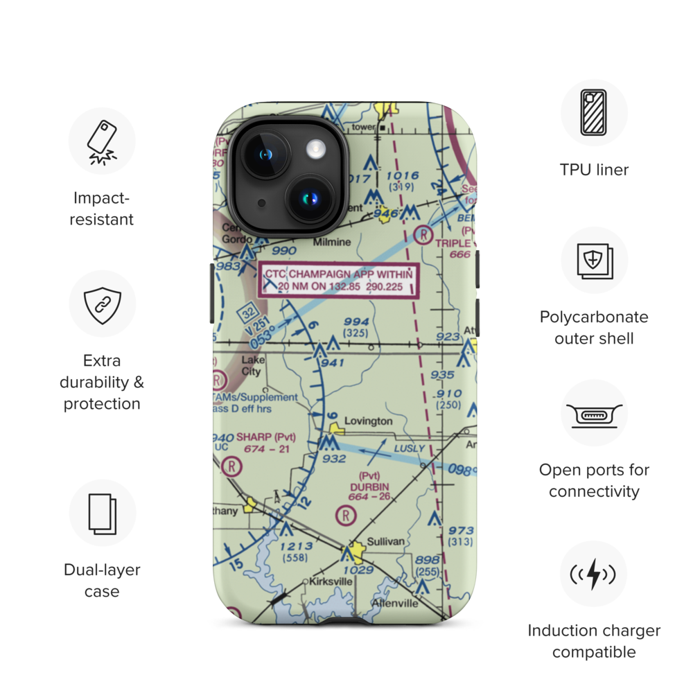 Adkisson Airport (IL32) VFR Sectional  Tough iPhone Case iPhone 15 model shown