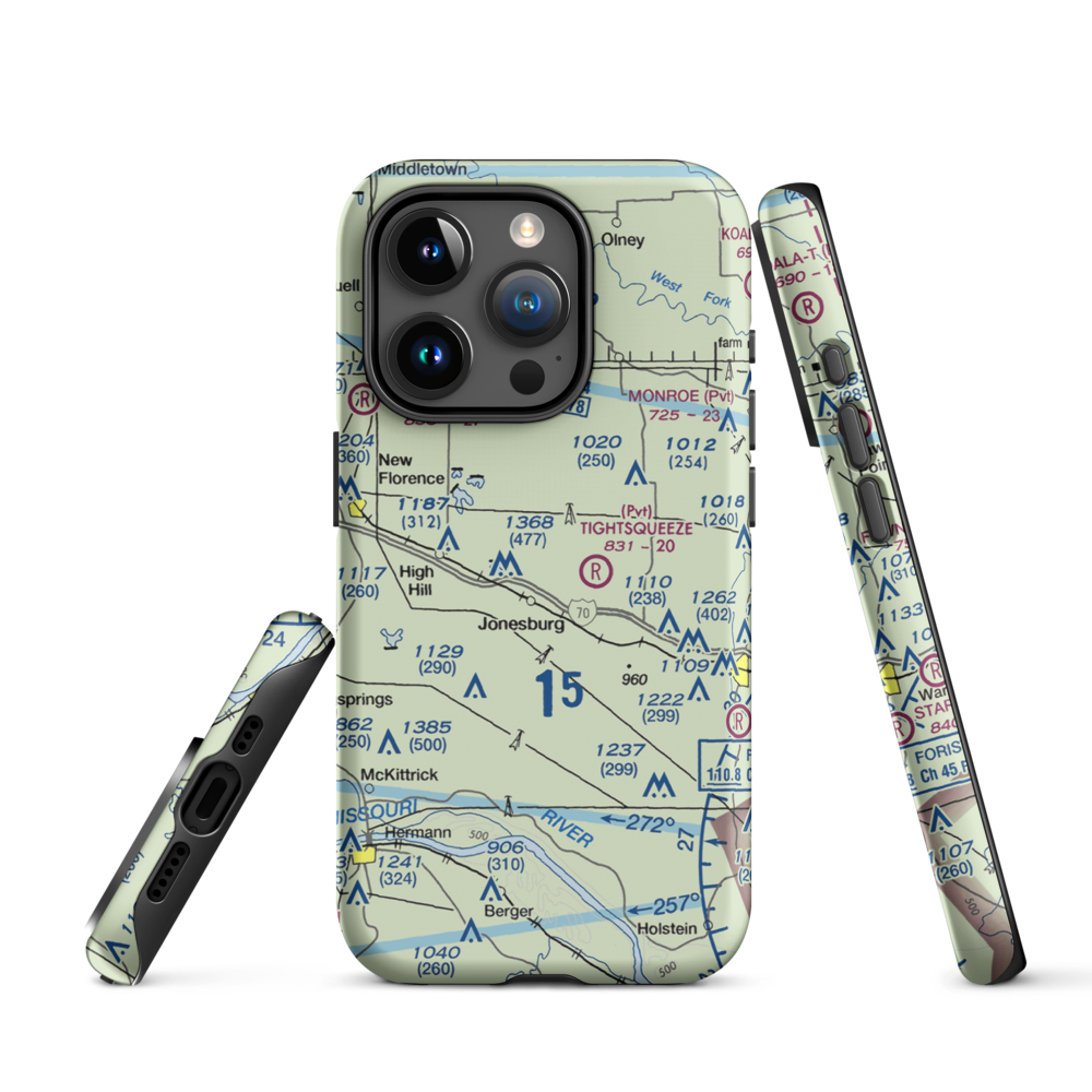 Adventures Aloft Airport (MO07) VFR Sectional  Tough iPhone Case iPhone 15 Pro model shown
