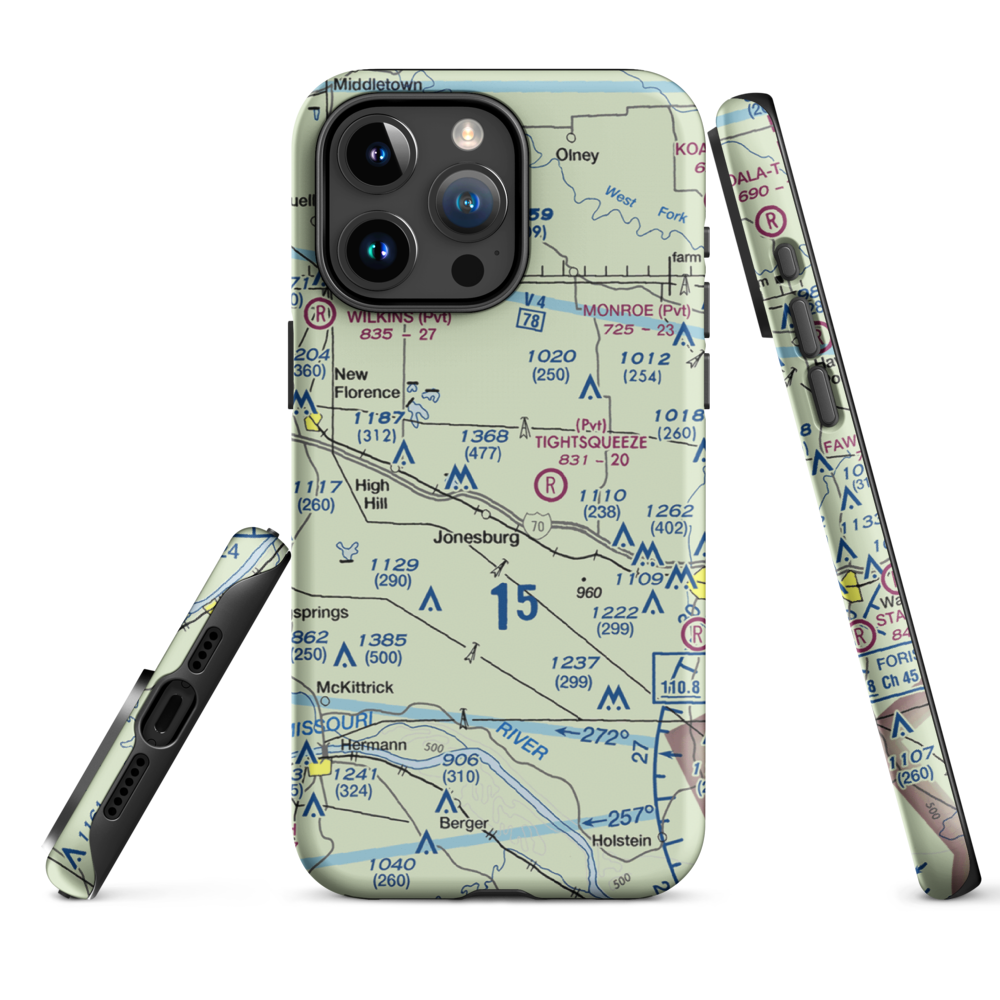 Adventures Aloft Airport (MO07) VFR Sectional  Tough iPhone Case iPhone 15 Pro Max model shown