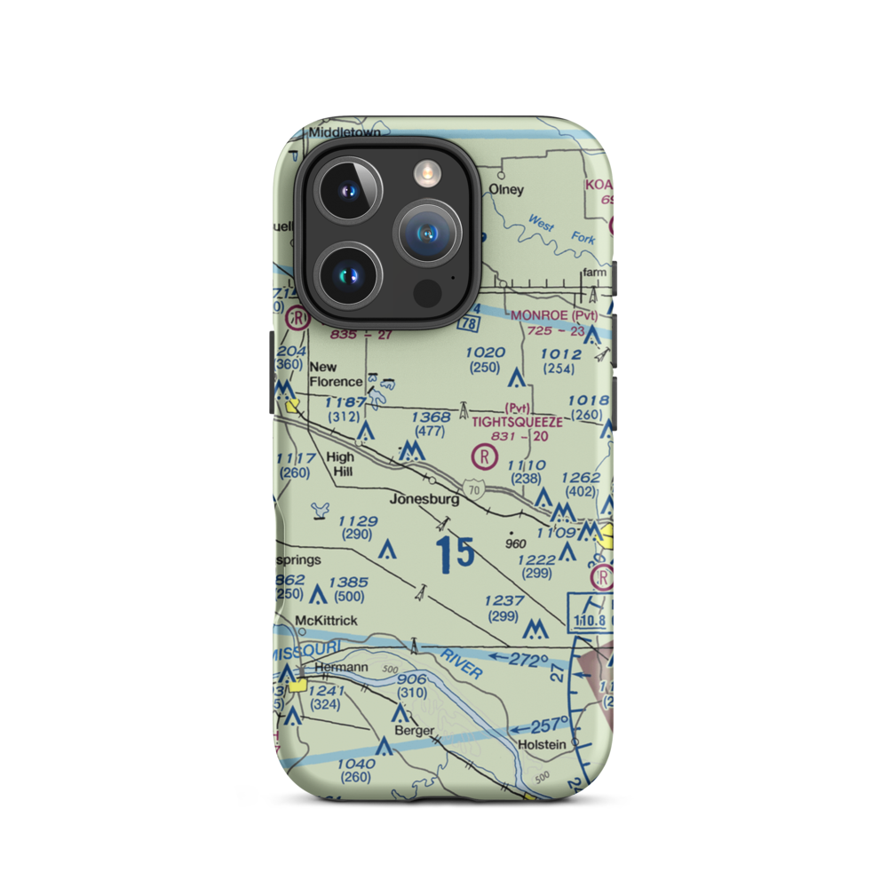 Adventures Aloft Airport (MO07) VFR Sectional  Tough iPhone Case iPhone 16 Pro model shown