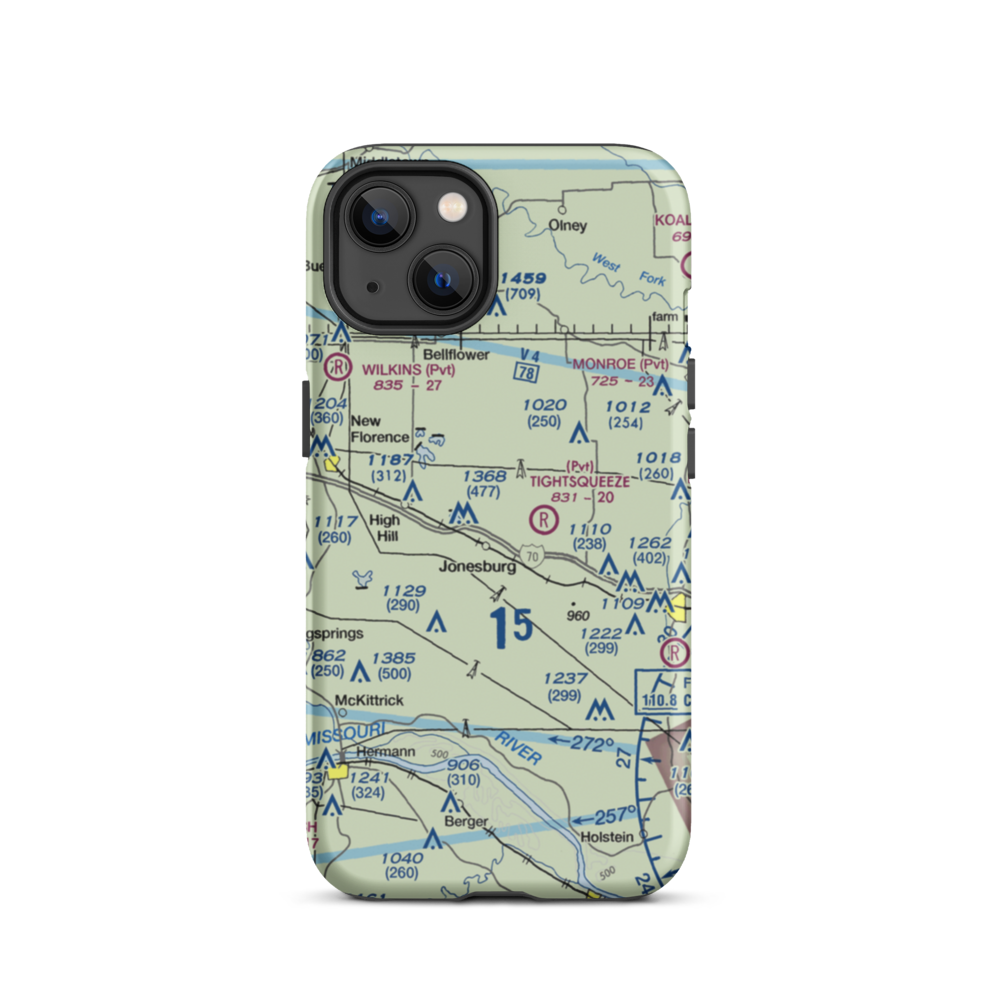 Adventures Aloft Airport (MO07) VFR Sectional  Tough iPhone Case iPhone 13 model shown