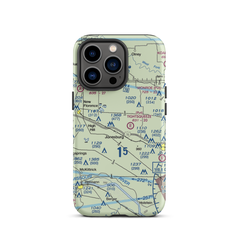 Adventures Aloft Airport (MO07) VFR Sectional  Tough iPhone Case iPhone 13 Pro model shown
