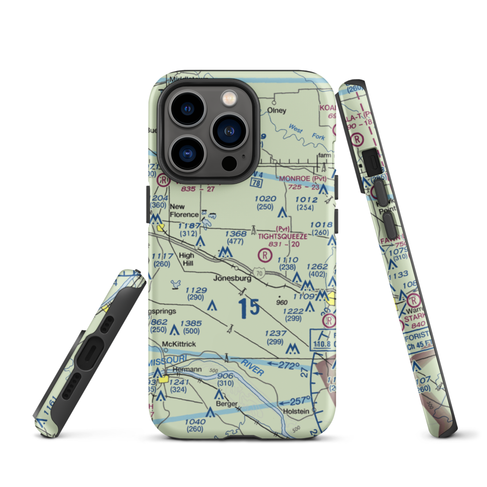 Adventures Aloft Airport (MO07) VFR Sectional  Tough iPhone Case iPhone 13 Pro model shown