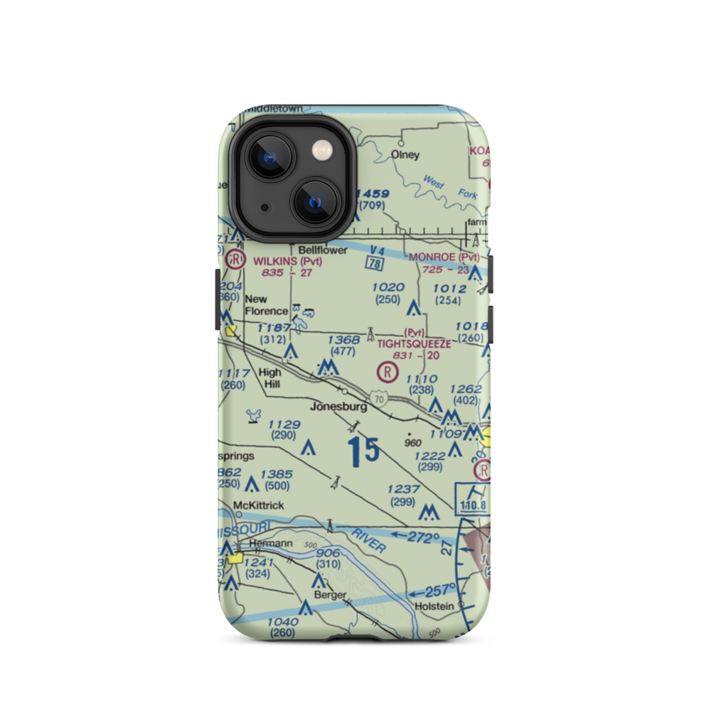 Adventures Aloft Airport (MO07) VFR Sectional  Tough iPhone Case iPhone 14 model shown