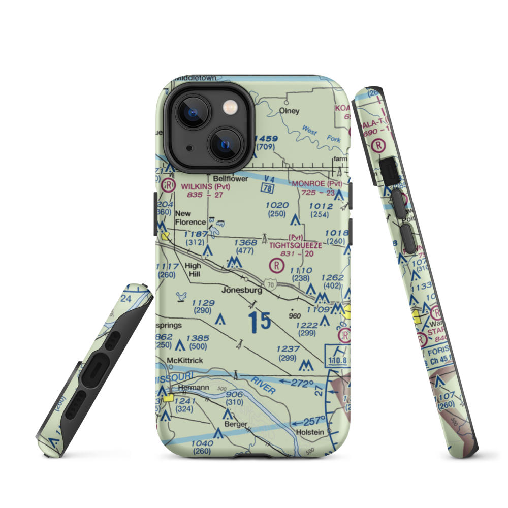 Adventures Aloft Airport (MO07) VFR Sectional  Tough iPhone Case iPhone 14 model shown