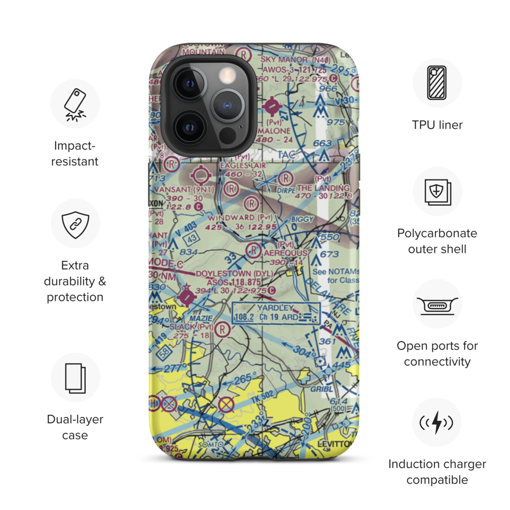 Aerequus Airport (38PA) VFR Sectional  Tough iPhone Case iPhone 12 Pro Max model shown