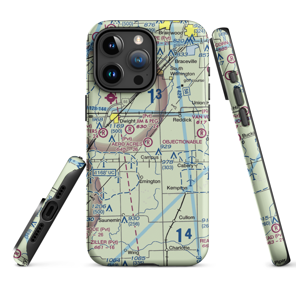 Aero Acres Airport (IL51) VFR Sectional  Tough iPhone Case iPhone 15 Pro Max model shown