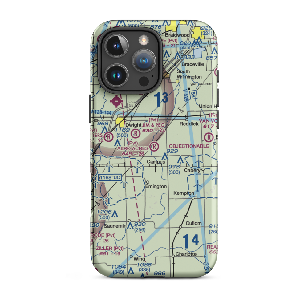 Aero Acres Airport (IL51) VFR Sectional  Tough iPhone Case iPhone 16 Pro Max model shown