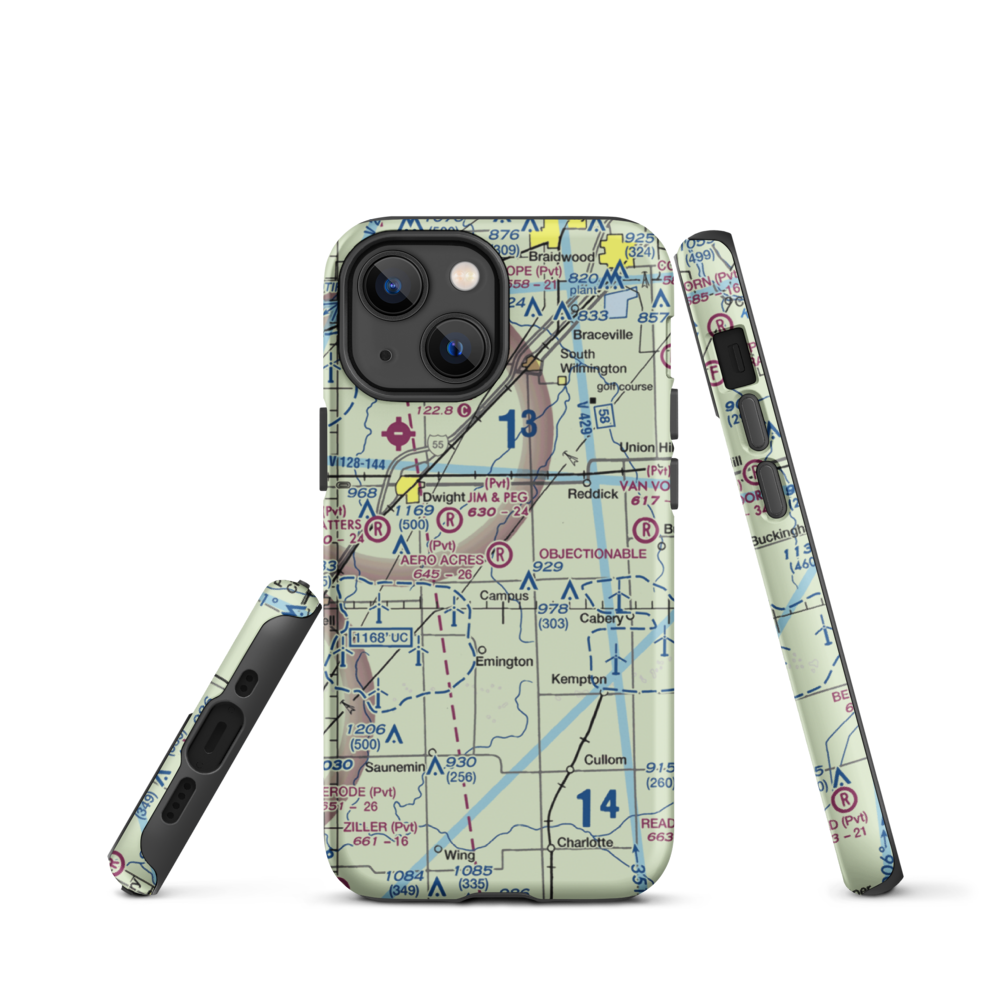 Aero Acres Airport (IL51) VFR Sectional  Tough iPhone Case iPhone 13 mini model shown