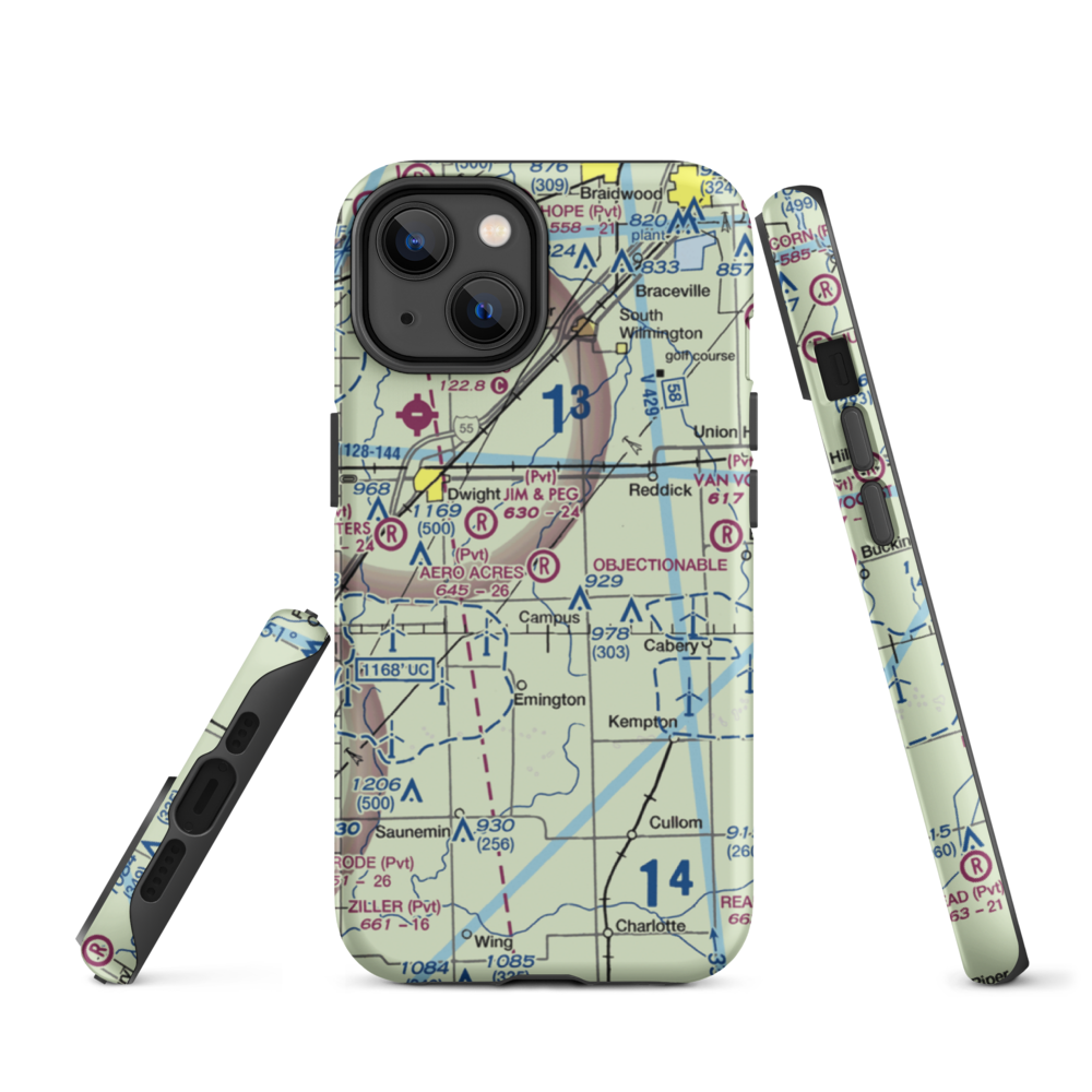 Aero Acres Airport (IL51) VFR Sectional  Tough iPhone Case iPhone 14 model shown
