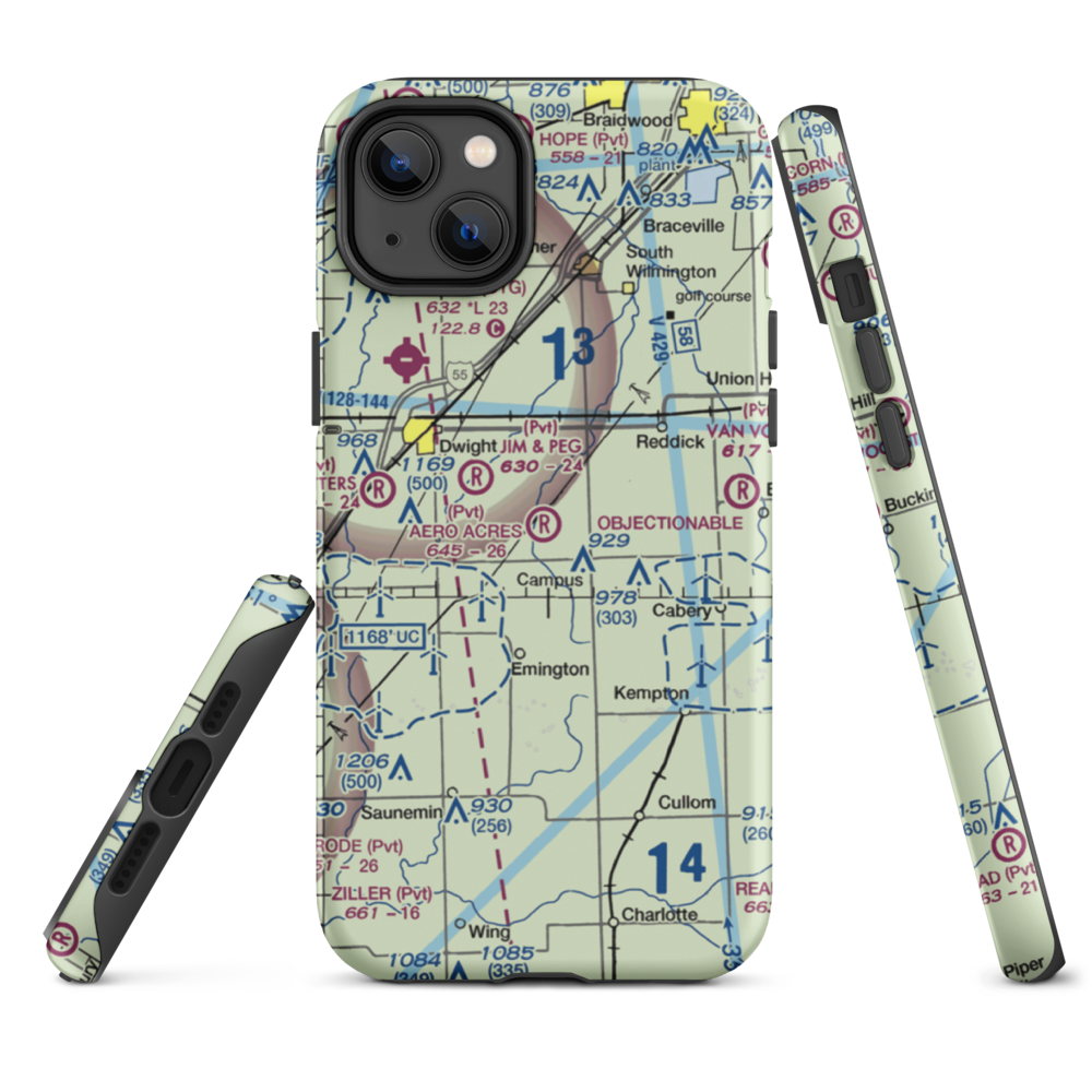 Aero Acres Airport (IL51) VFR Sectional  Tough iPhone Case iPhone 14 Plus model shown