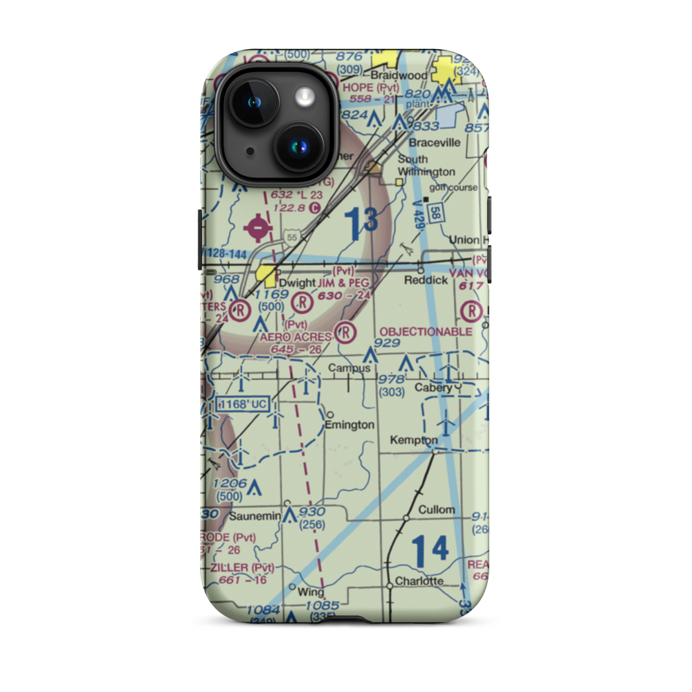 Aero Acres Airport (IL51) VFR Sectional  Tough iPhone Case iPhone 15 Plus model shown