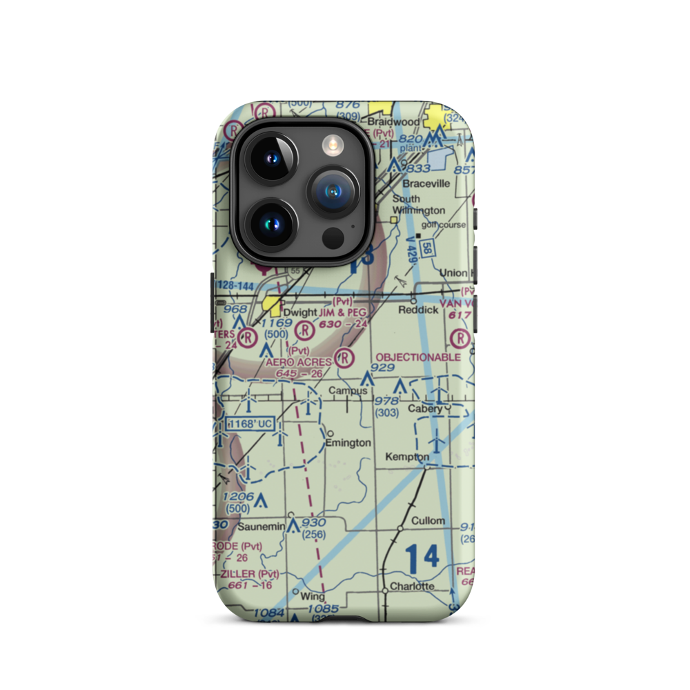 Aero Acres Airport (IL51) VFR Sectional  Tough iPhone Case iPhone 15 Pro model shown