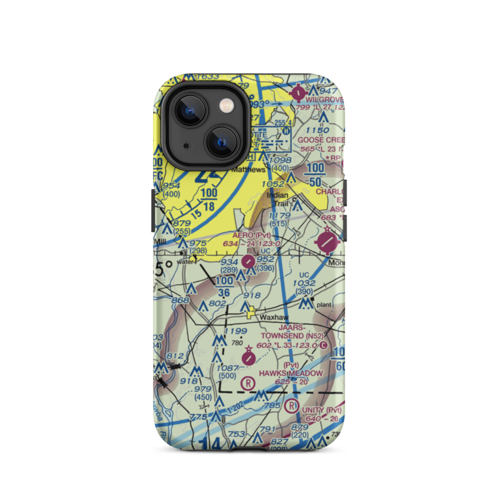 Aero Plantation Airport (NC21) VFR Sectional  Tough iPhone Case iPhone 14 model shown