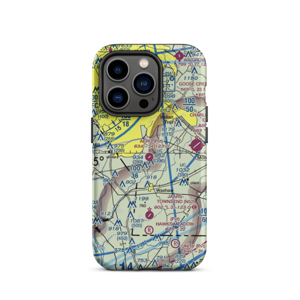 Aero Plantation Airport (NC21) VFR Sectional  Tough iPhone Case iPhone 14 Pro model shown