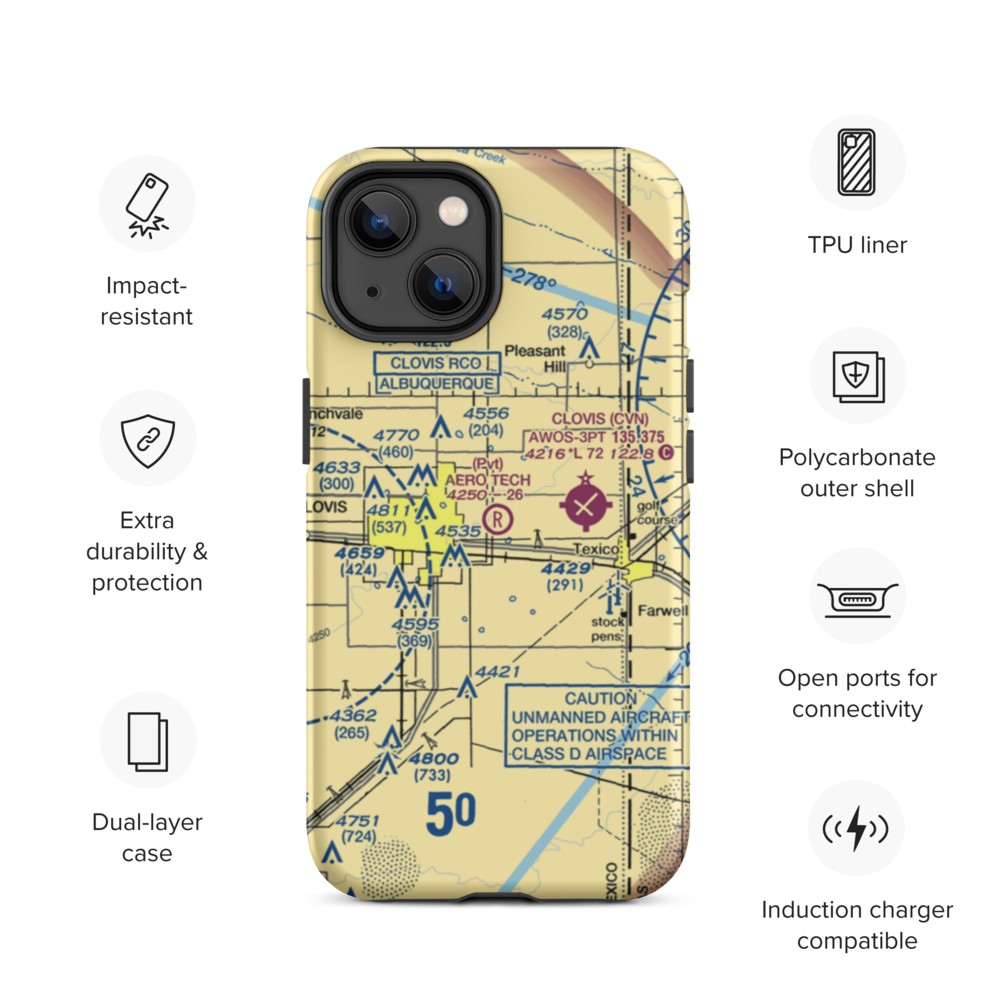Aero Tech Inc Airport (NM42) VFR Sectional  Tough iPhone Case iPhone 14 model shown