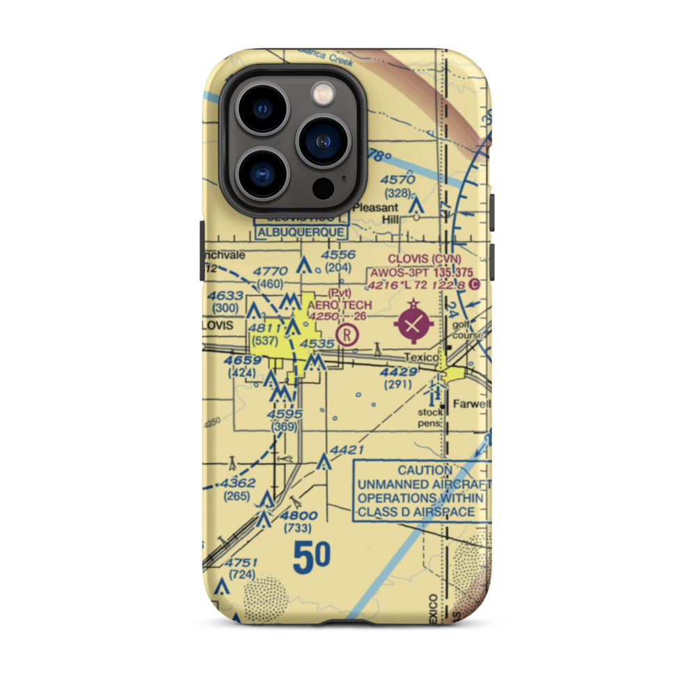 Aero Tech Inc Airport (NM42) VFR Sectional  Tough iPhone Case iPhone 14 Pro Max model shown